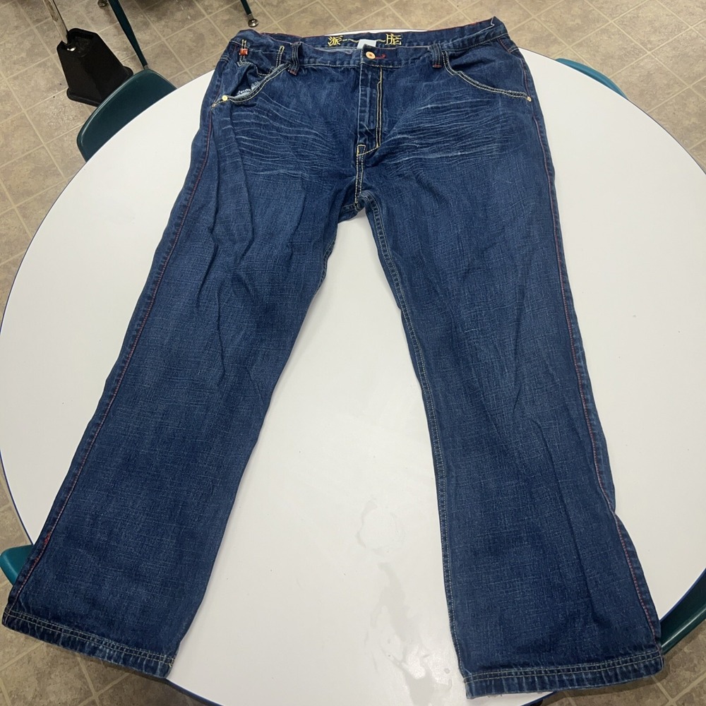PHAT FARM Embroidered Pockets Baggy Hip Hop Jeans Men's Sz 44x33 Actual See Pics